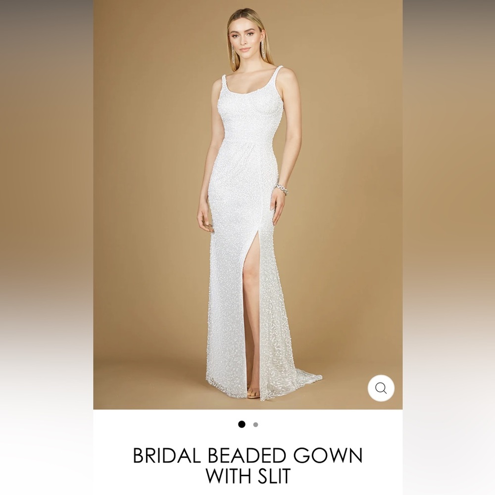 Scoop Neck Ivory Sequin Wedding Dress by LARA New York